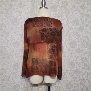 2 Much LA Womens Brown Floral Semi Sheer Long Sleeve Top Size M